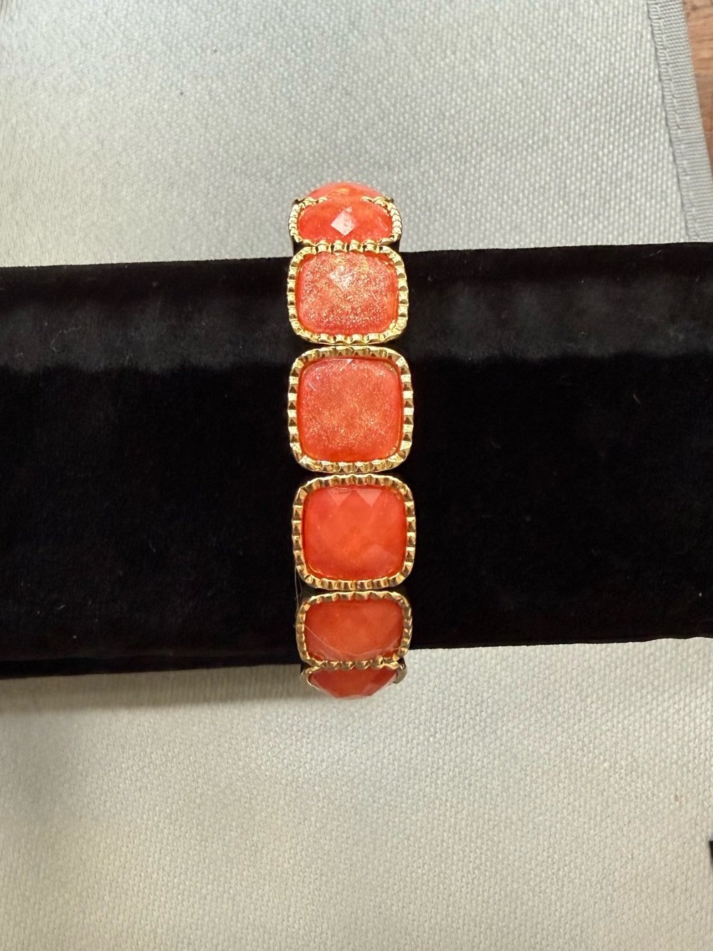 Gold-Tone Coral Square Stretch Bracelet